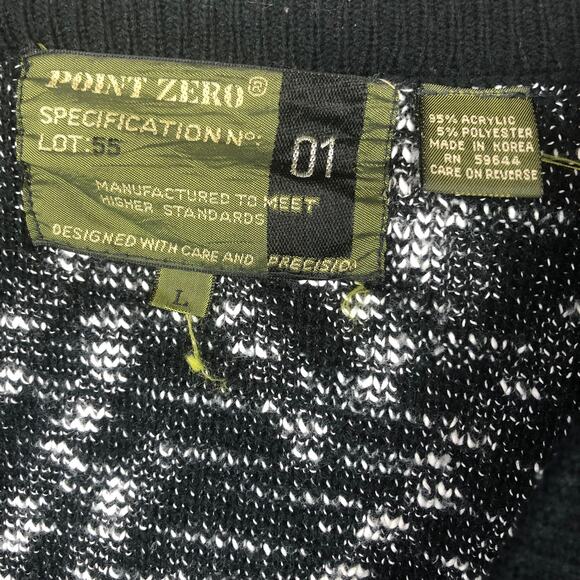 Vintage Point Zero Black Gray White Striped Patterned Grandpa Cardigan Sweater - Picture 3 of 8